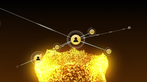 Animação Rede Conexões Ícones Usuário Fundo Amarelo Conexões Globais Conceito — Vídeo de Stock