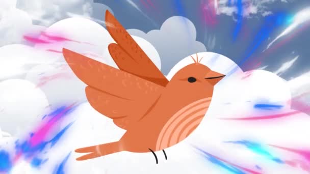 Animación Senderos Pájaro Luz Sobre Cielo Con Nubes Redes Sociales — Vídeos de Stock