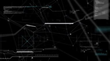 Dijital şekillerin animasyonu ve siyah arkaplan üzerindeki veriler. küresel bağlantılar, teknoloji ve dijital arayüz konsepti dijital olarak oluşturulmuş video.