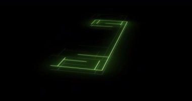 Siyah arka planda yeşil neon spor stadyumunun animasyonu. global spor ve dijital arayüz konsepti dijital olarak oluşturulmuş video.