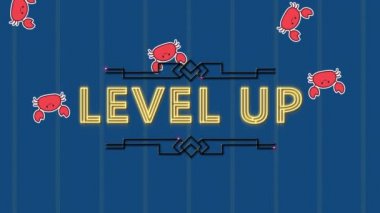 Mavi arkaplandaki yengeçler yerine üst seviye metin animasyonu. küresel sosyal medya, bağlantılar ve dijital arayüz konsepti dijital olarak oluşturulmuş video.