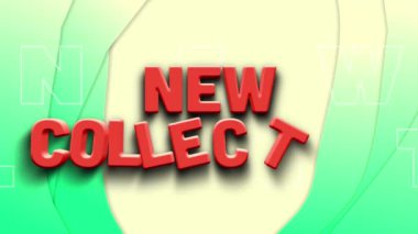 Yeşil arkaplandaki şekiller üzerine yeni koleksiyon metninin canlandırması. küresel sosyal medya, bağlantılar ve dijital arayüz konsepti dijital olarak oluşturulmuş video.