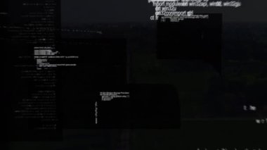 Şehir manzarası üzerinde veri işleme animasyonu. küresel bağlantılar, iş dünyası, dijital arayüz, teknoloji ve ağ konsepti dijital olarak oluşturulmuş video.