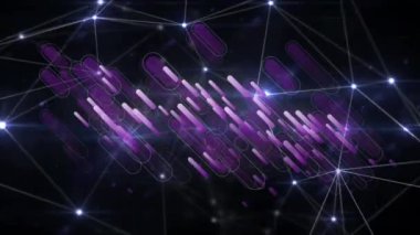 Mor çizgilerin animasyonu ve siyah arkaplan üzerindeki bağlantı ağı. küresel bağlantılar, veri işleme ve dijital arayüz konsepti dijital olarak oluşturulmuş video.