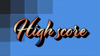 Siyah arkaplanda mavi kareler üzerinde yüksek skorlu metin animasyonu. küresel sosyal medya, bağlantılar ve dijital arayüz konsepti dijital olarak oluşturulmuş video.