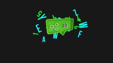 Siyah arkaplandaki harf ve rakamlar üzerinden artan hisse sayısının animasyonu. Sosyal medya, teknoloji ve iletişim konsepti dijital olarak oluşturulmuş video.