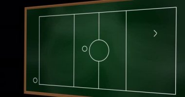 Tahtadaki futbol oyun planının animasyonu. spor, rekabet, eğlence ve teknoloji konsepti dijital kompozit görüntü.