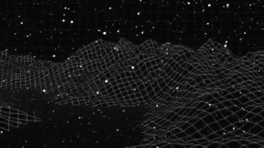 Karanlık arka planda dijital manzara animasyonu. renk, hareket ve enerji arkaplan kavramı, dijital olarak oluşturulmuş video.