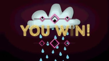 Mor arka planda yağmurla birlikte metni buluttan üstün kılmanın animasyonu. küresel sosyal medya, bağlantılar ve dijital arayüz konsepti dijital olarak oluşturulmuş video.