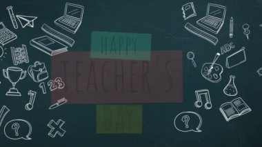 Tahtaya çizim yaparken mutlu öğretmenler günü animasyonu. eğitim ve öğrenme kavramı dijital olarak oluşturulmuş video.