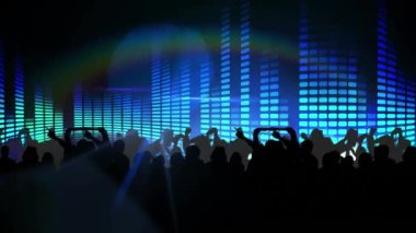 Müzik kulübünde ve ışıklarda dans eden kalabalık animasyonu. müzik ve eğlence konsepti dijital olarak oluşturulmuş video.