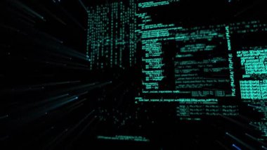 Dijital uzayda yeşille veri işleme animasyonu. küresel bağlantılar, teknoloji ve dijital arayüz konsepti dijital olarak oluşturulmuş video.