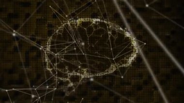 Siyah arkaplan üzerinden bağlantı ağı ve dijital beyin animasyonu. küresel bağlantılar, veri işleme ve dijital arayüz konsepti dijital olarak oluşturulmuş video.