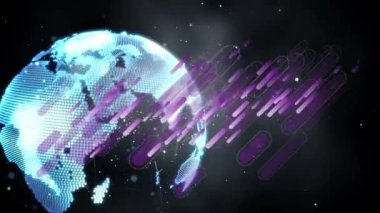 Bağlantılar ağı, mor çizgiler ve siyah arkaplan üzerindeki dünyanın animasyonu. küresel bağlantılar, veri işleme ve dijital arayüz konsepti dijital olarak oluşturulmuş video.