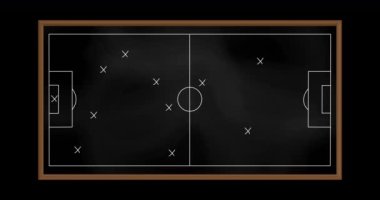Tahtadaki futbol oyun planının animasyonu. spor, rekabet, eğlence ve teknoloji konsepti dijital kompozit görüntü.