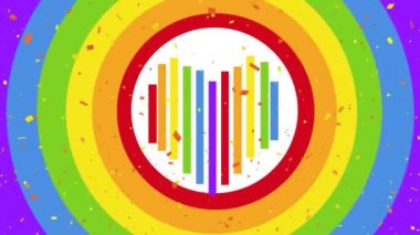 Gökkuşağı çemberindeki kalp animasyonu ve düşen konfeti. lgbt haklarını ve dijital olarak oluşturulan cinsiyet eşitliğini desteklemek.