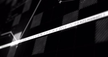 Siyah arkaplanda beyaz şekilli grafik ve verilerin animasyonu. iletişim teknolojisi dijital arayüz konsepti dijital olarak oluşturulmuş video.