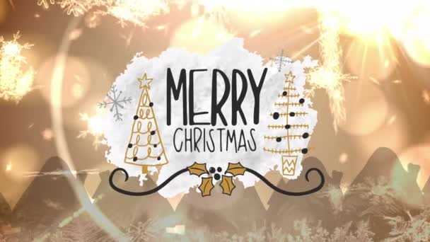 秋の雪の上に陽気なクリスマスのテキストのアニメーション クリスマス お祝いのコンセプトをデジタルで — ストック動画