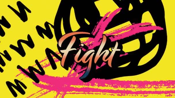Animation Fight Text Shapes Yellow Background Global Social Media Connections — Stock Video