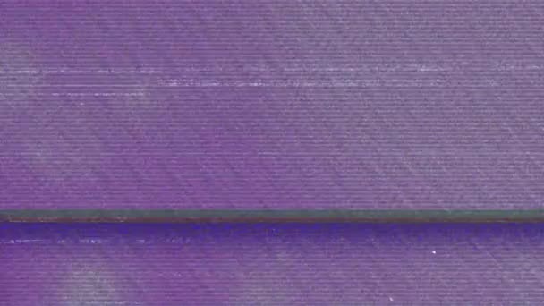 Анимация Помех Над Светящимися Пятнами Фиолетовом Фоне Глобальный Цифровой Интерфейс — стоковое видео