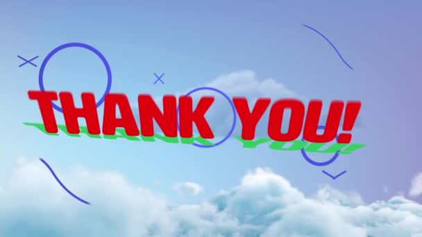 Animação Agradecer Texto Sobre Formas Céu Com Nuvens Mídia Social — Vídeo de Stock