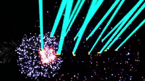 Animáció Boldog Évet Szöveg Tűzijáték Fekete Háttér Globális Közösségi Média — Stock videók