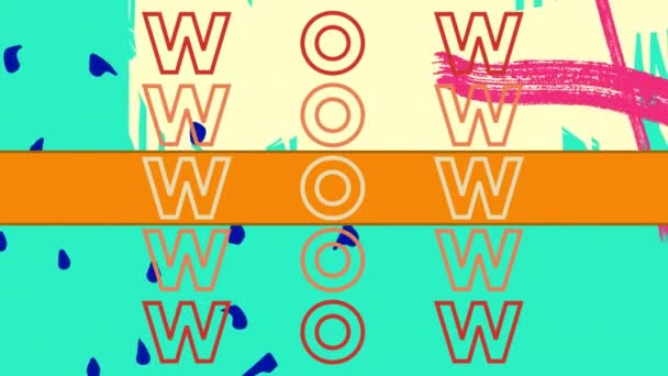 Animation Wow Text Repeated Shapes Green Background Global Social Media — Stock Video