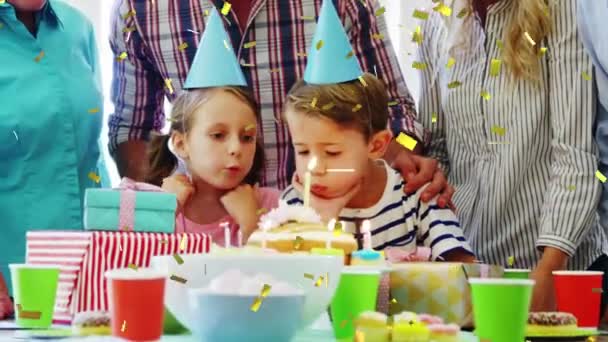 케이크를 사람들에게 페티가 떨어지는 애니메이션이다 그리고 기념하는 디지털로 만들어 비디오 — 비디오