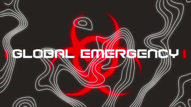 Animação Texto Emergência Global Sobre Grade Aviso Fundo Preto Conceito — Vídeo de Stock