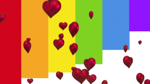 Animación Corazones Sobre Arco Iris Corazón Bandera Apoyar Los Derechos — Vídeos de Stock