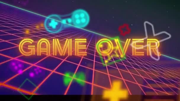 Animation Game Text Neon Icons Lines Video Game Digital Interface — Stock Video