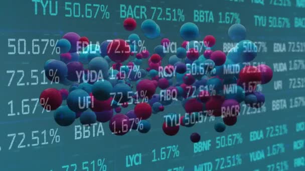 Animation Pink Blue Baubles Stock Market Data Green Background Global — Stock Video