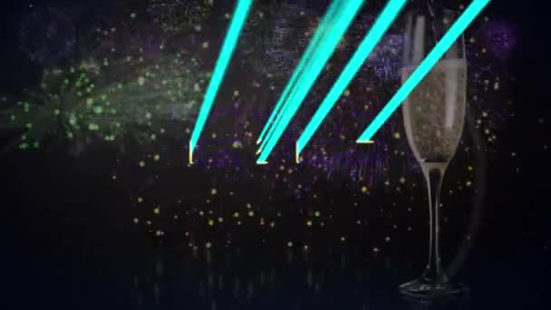 Animace Textu Roku 2023 Přes Sklo Ohňostroj New Years Eve — Stock video