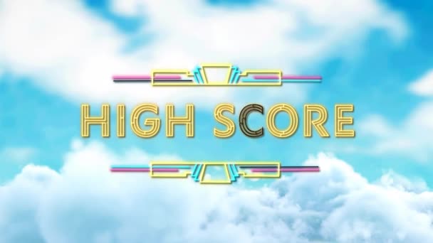 Animation High Score Text Sky Clouds Global Social Media Connections — Stockvideo