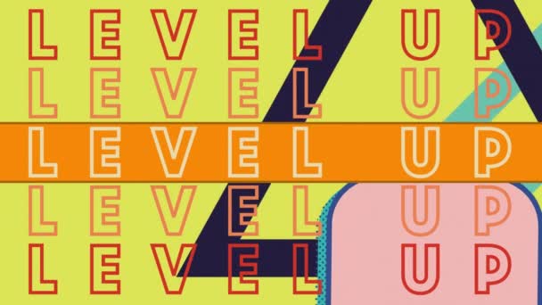 Animation Level Text Repeated Shapes Yellow Background Global Social Media — Stockvideo