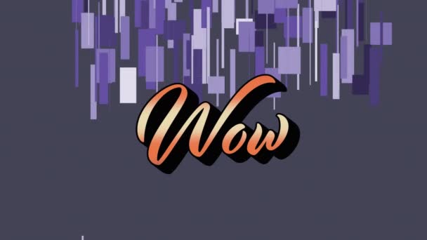 Animation Wow Text Shapes Black Background Global Social Media Connections — 图库视频影像