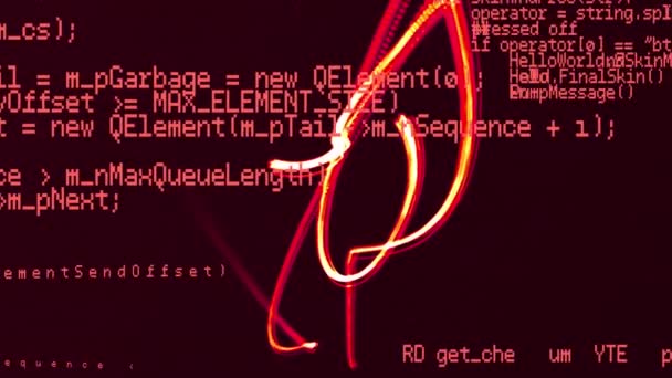 黒の背景でデータ処理上の赤いライトのアニメーション 世界規模の接続技術とデジタルインターフェースの概念デジタルで生成されたビデオ — ストック動画