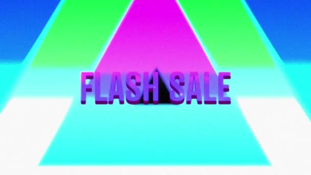 Animation Flash Sale Text Neon Triangles Black Background Global Social — Stock Video