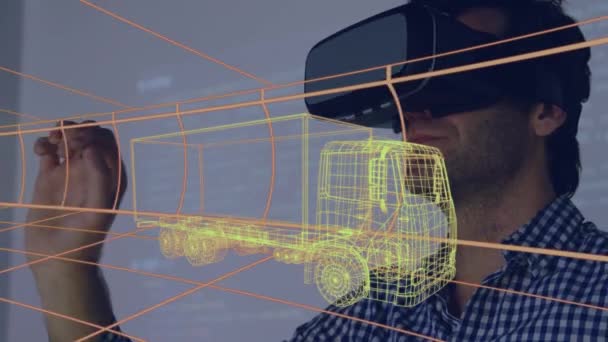 Animation Digital Drawing Car Man Using Headset Global Engineering Car — Stockvideo