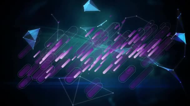 黒の背景の上に接続 紫色の線と地球のネットワークのアニメーション 世界規模の接続 データ処理 デジタルインターフェースの概念デジタル生成ビデオ — ストック動画