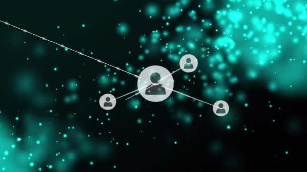 Animação Rede Conexões Ícones Usuário Fundo Verde Preto Conexões Globais — Vídeo de Stock