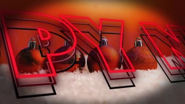 Animacja Szczęśliwego Noworocznego Tekstu Nad Bombkami Świątecznymi Koncepcja Imprezy Sylwestrowej — Wideo stockowe