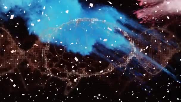 Animation Falling Confetti Spinning Brain Global Medicine Digital Interface Concept — Stockvideo