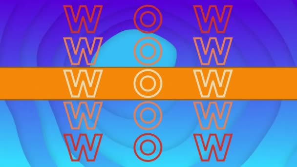 Animation Wow Text Repeated Shapes Blue Background Global Social Media — Stock Video