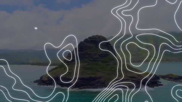 Deniz Manzarası Üzerinde Hareket Eden Çizgilerin Animasyonu Küresel Bilim Bağlantılar — Stok video