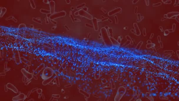 Animatie Van Blauwe Golf Bewegende Cellen Donkere Achtergrond Global Medicine — Stockvideo