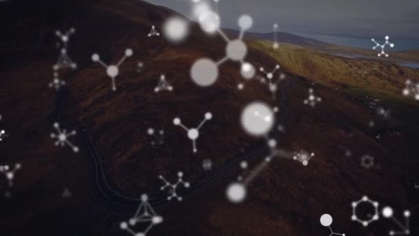 Animatie Van Vallende Moleculen Zeegezicht Mondiale Wetenschap Verbindingen Gegevensverwerking Digitaal — Stockvideo