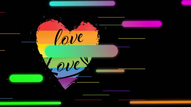 Animation Colorful Shapes Love Love Heart Black Background Supporting Lgbt — Stock Video