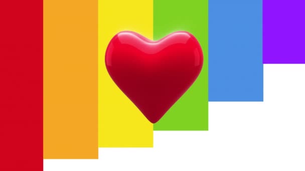 Animação Coração Vermelho Batendo Sobre Bandeira Arco Íris Apoio Aos — Vídeo de Stock