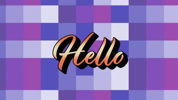 Animation Hello Text Över Färgglada Rutor Globala Sociala Medier Anslutningar — Stockvideo